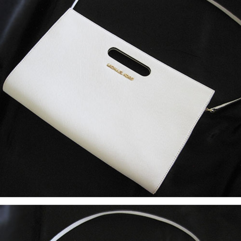 <SOLD>MICHAEL KORS White saffiano large clutch bag - Picture 1 of 7